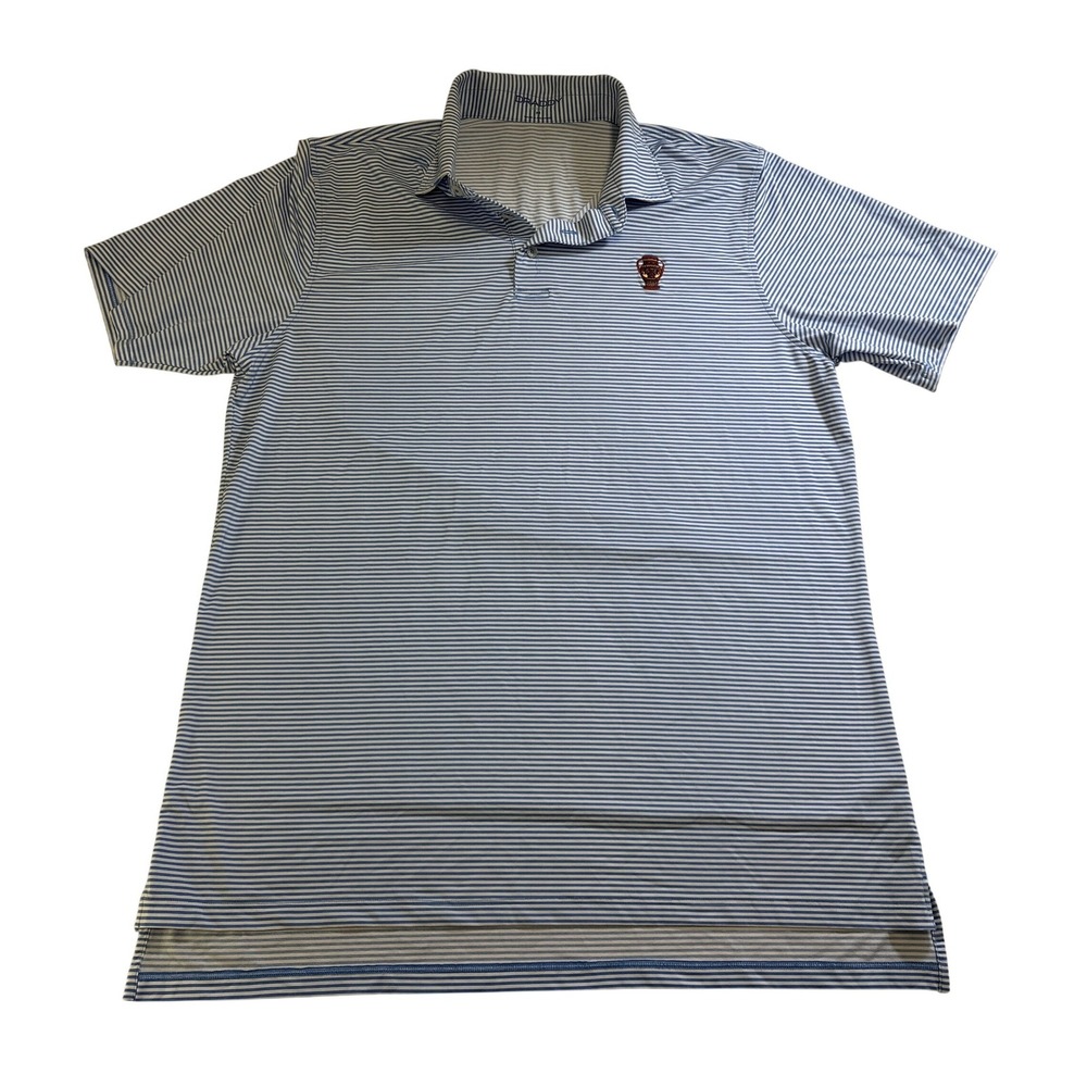 B. Draddy Mens Blue White Striped Short Sleeve Golf Polo Shirt Size M
